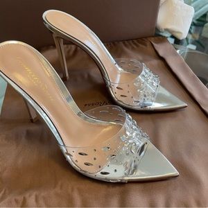 Gianvito Rossi Silver Halley 105 heel mules